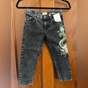 Gucci Kids Embroidered Dragon Jeans Black Marble Washed Denim
